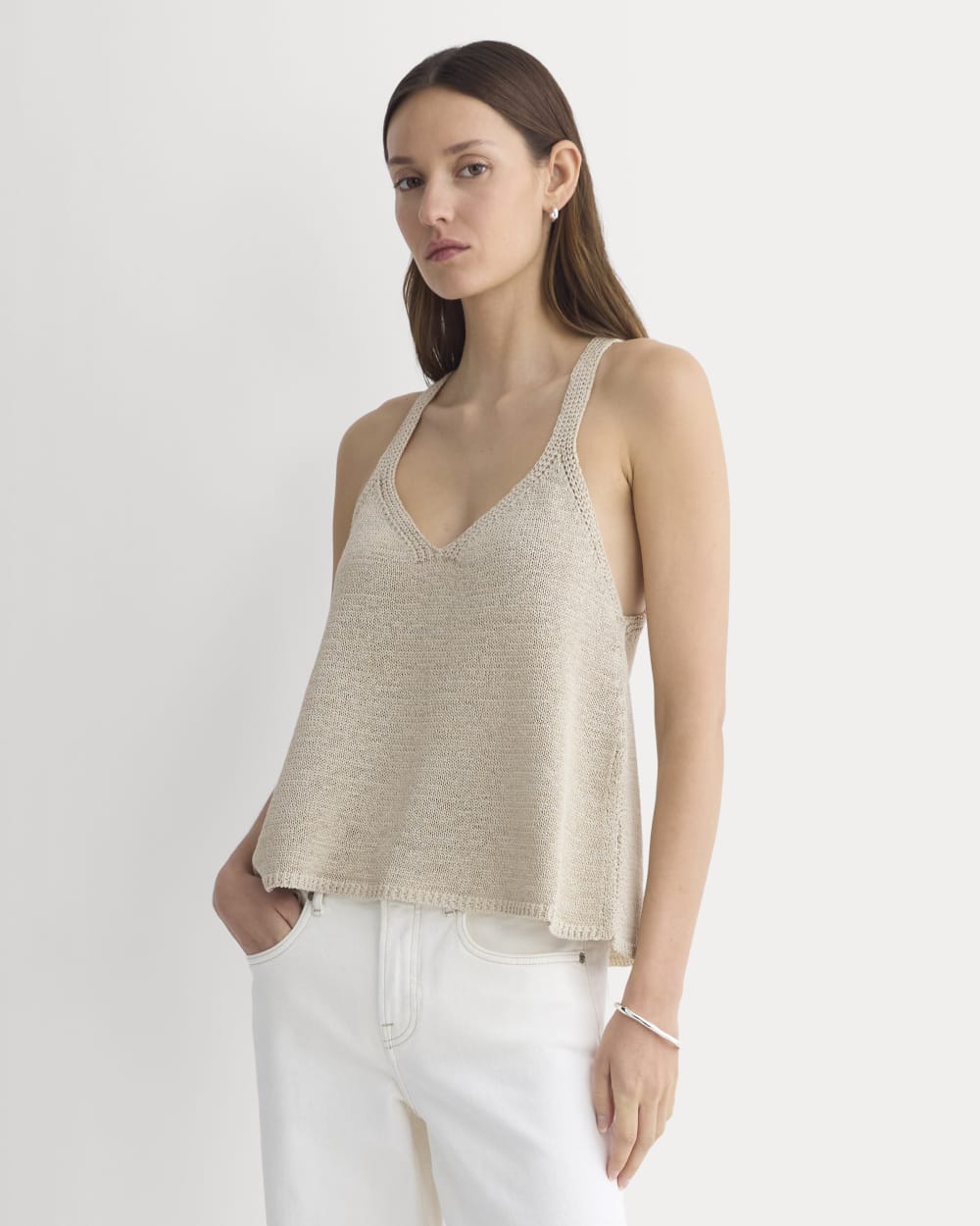 Racerback V-Neck Sweater in Peyote — front view