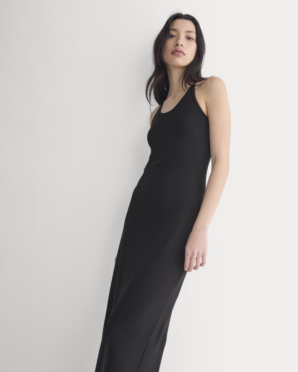 Racerback Maxi Knit Dress in Black — detail view