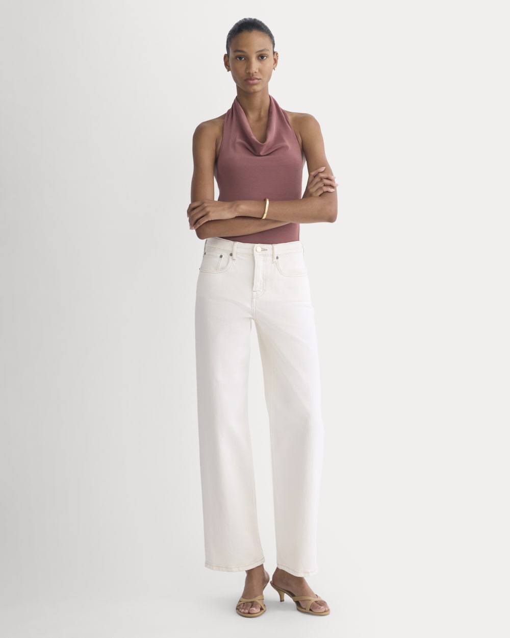 Halter Cowlneck Top in Butterknit in Washed Henna — detail view