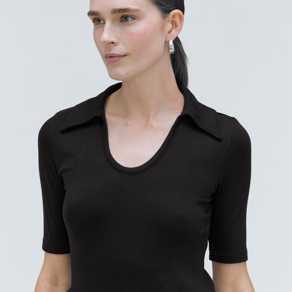 The Super-Soft Short Sleeve Polo in Black — detail view