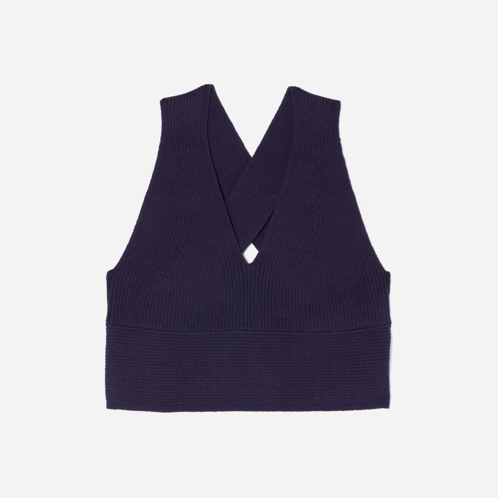 The Cross-Back Cropped Sweater Top in Midnight Blue — front view