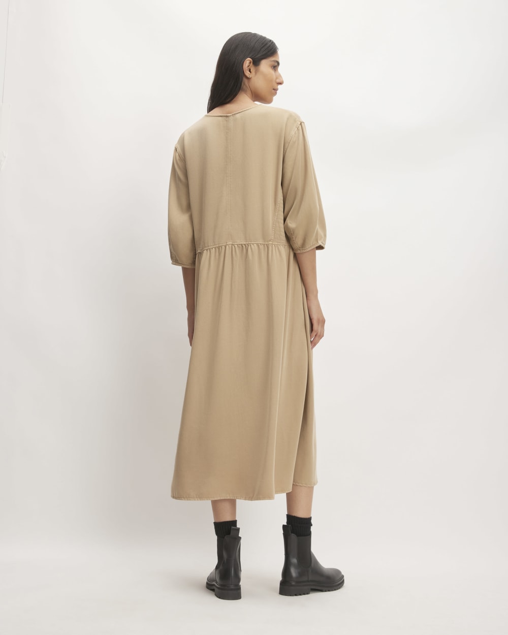 The TENCEL™ Puff-Sleeve Dress in Cornstalk — detail view