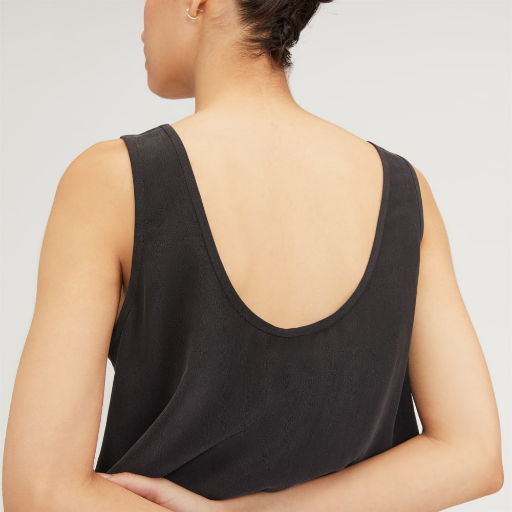 The Scoop Tank in Washable Silk in Black — detail view
