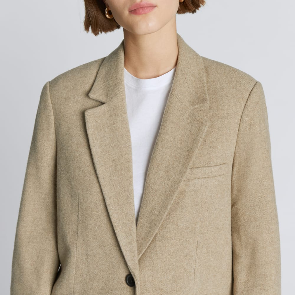 The Oversized Blazer in Wool in Toasted Tan — detail view