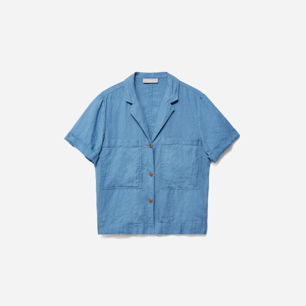 The Linen Workwear Shirt in Aegean — front view