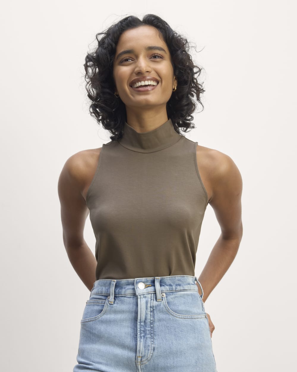 The Form Mock-Neck Tank in Taupe — front view