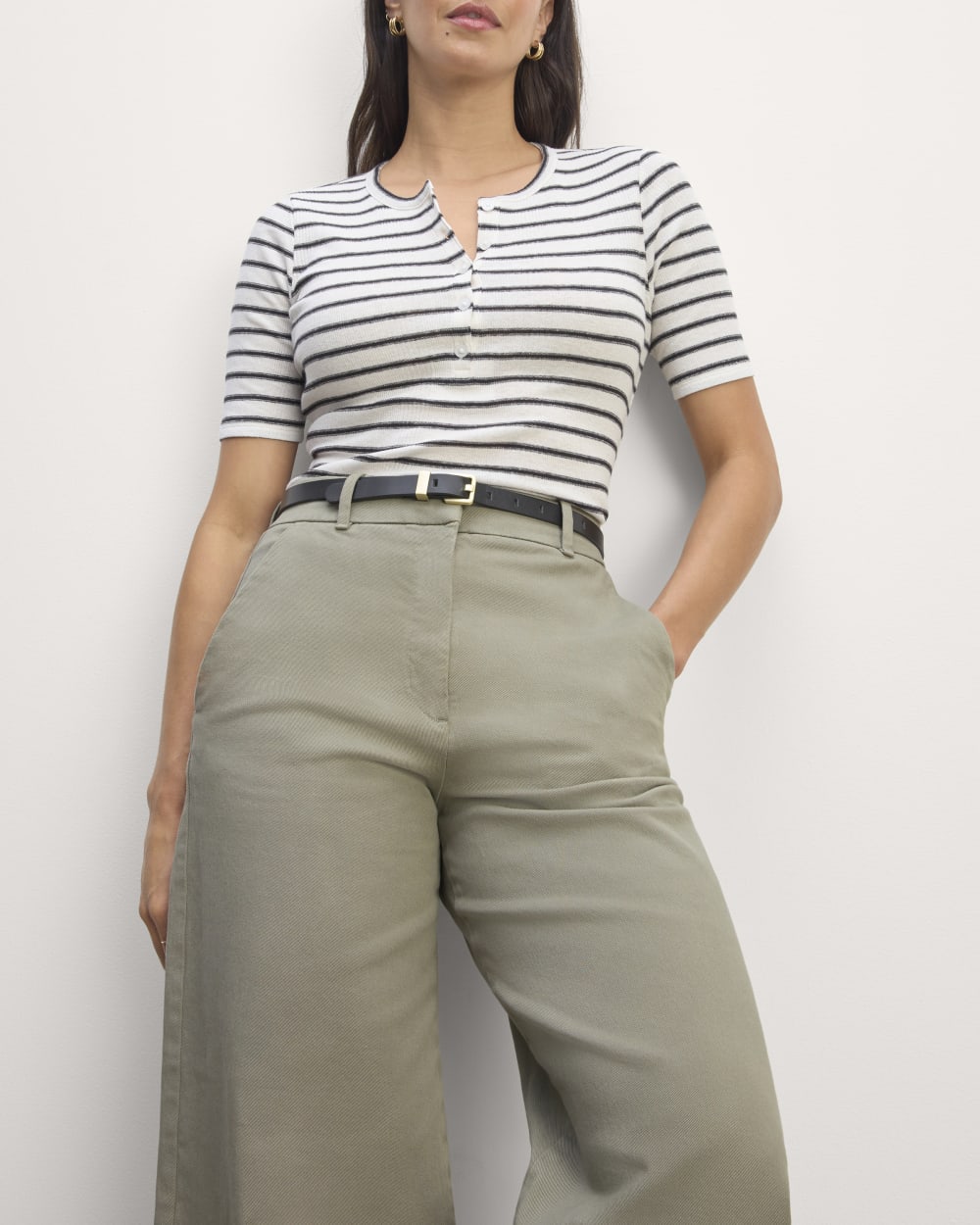The Phoebe Trouser in Sage Green — detail view