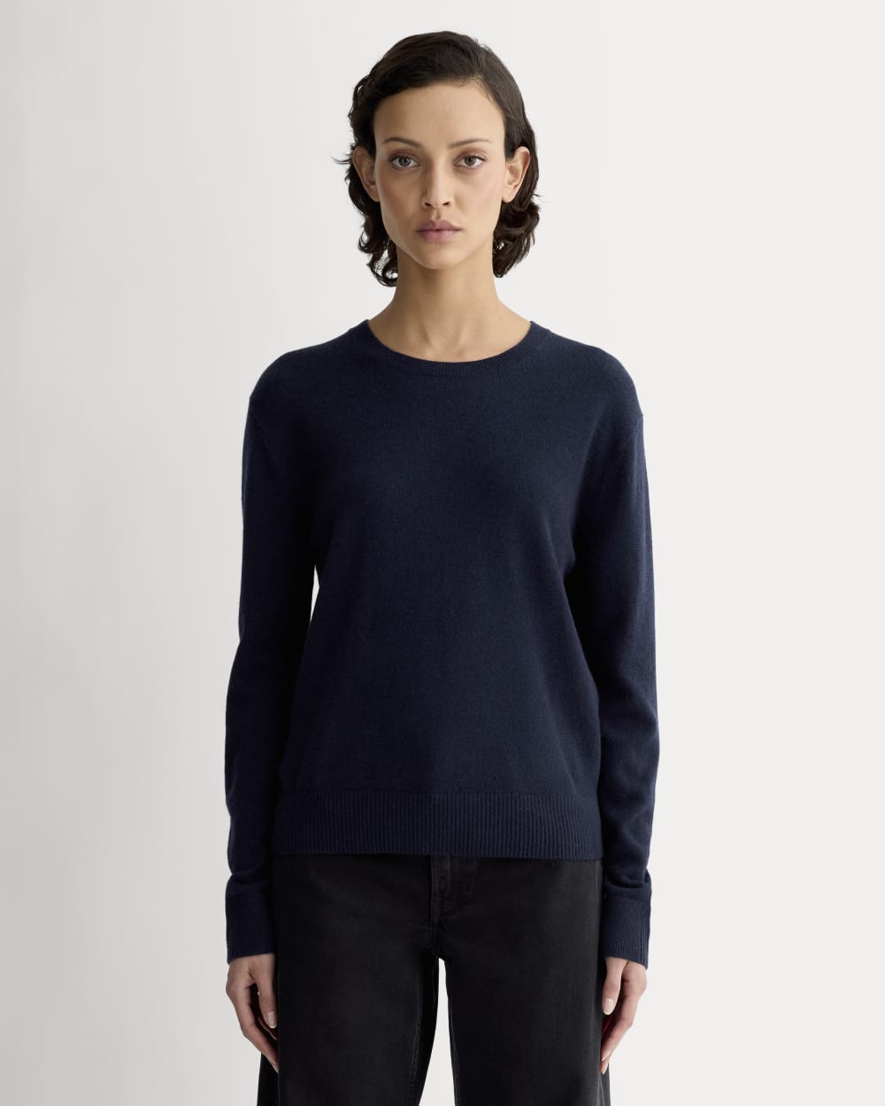 The Classic Crew in Cashmere in Navy — front view