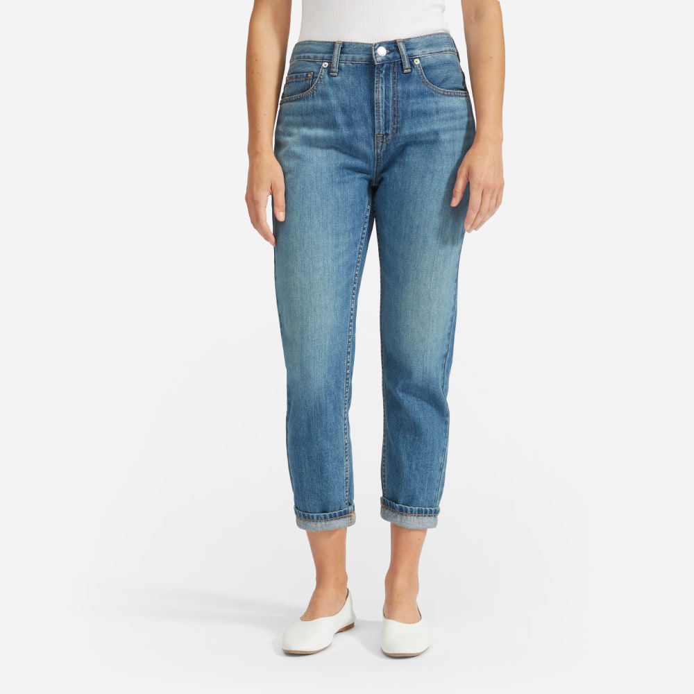 The Super-Soft Relaxed Jean in Mid Blue — detail view