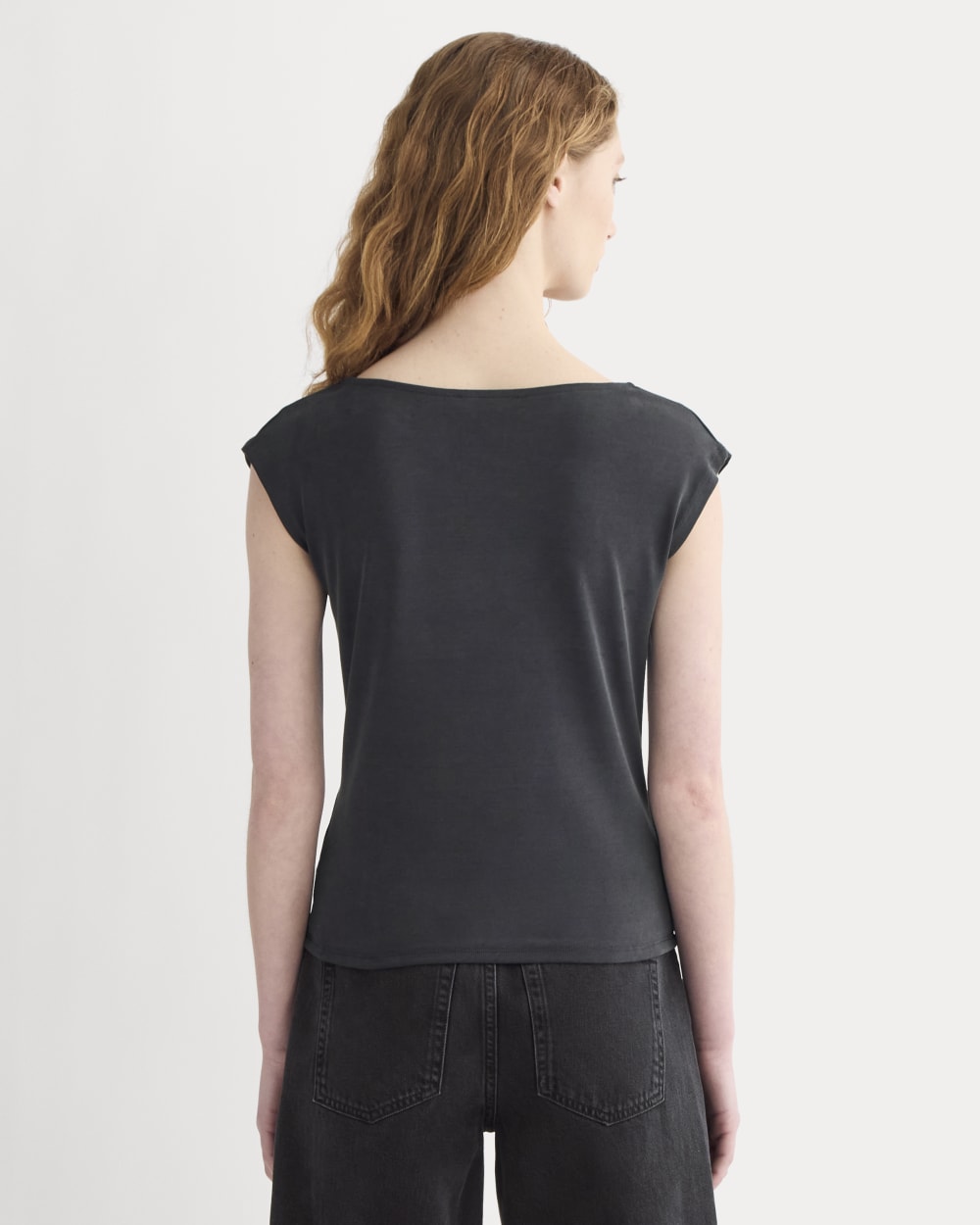 The Draped Top in Butterknit in Black — detail view