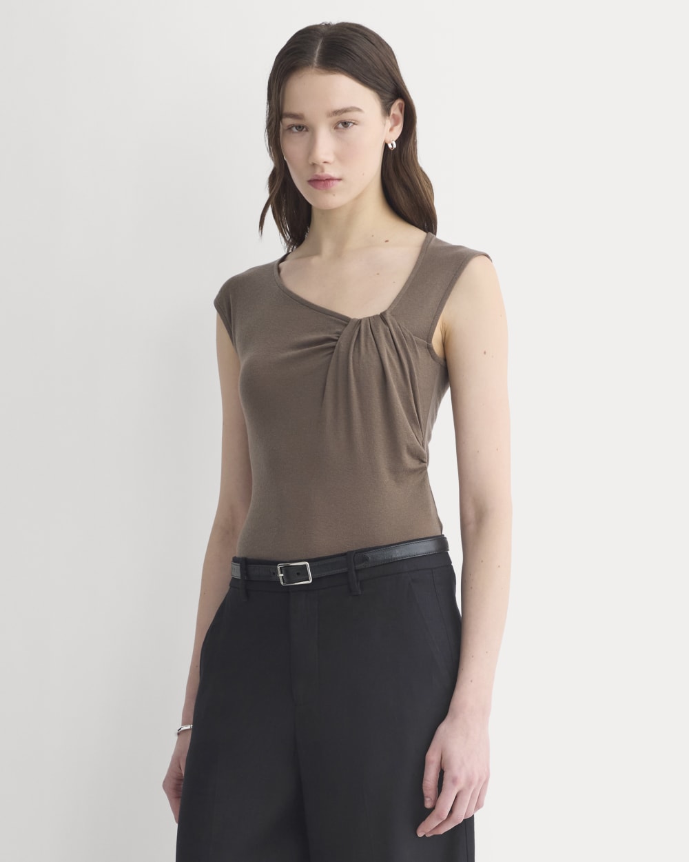 Asymmetrical Top in Butterluxe in Deep Taupe — front view
