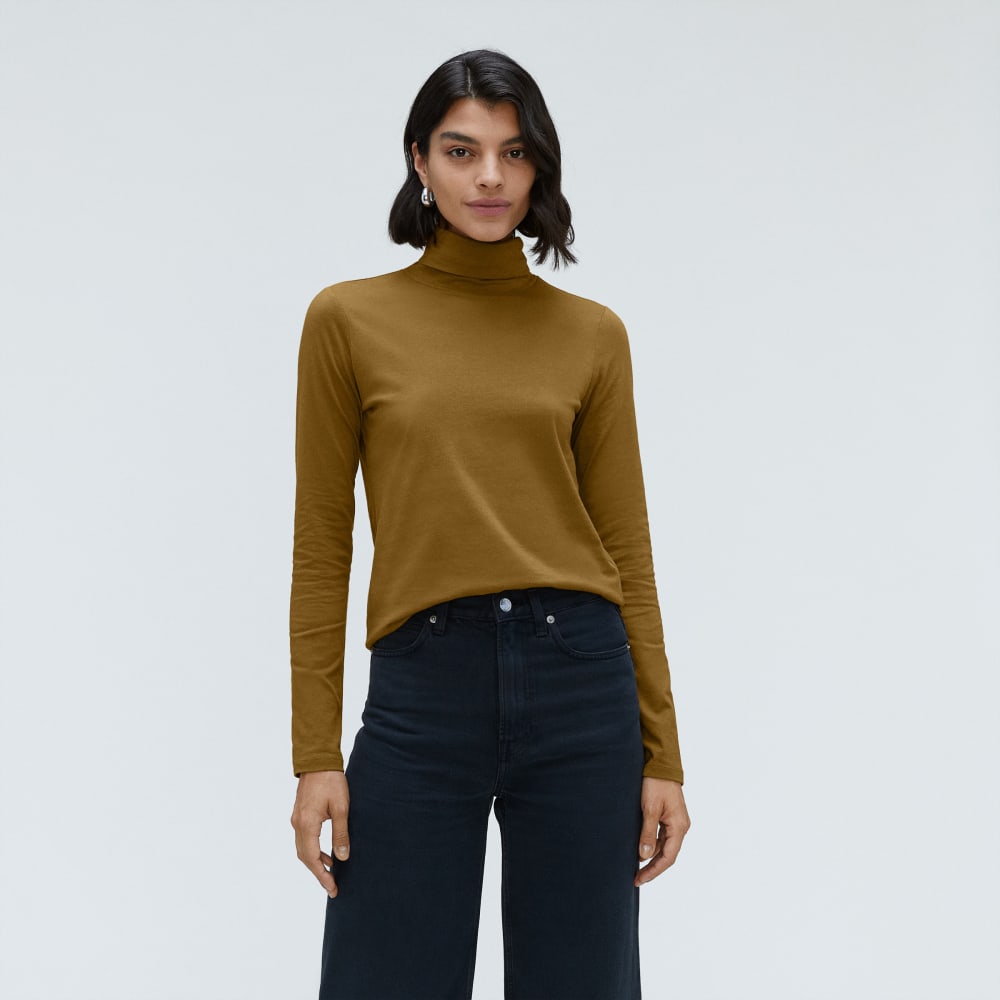 The Organic Cotton Turtleneck in Tapenade — front view