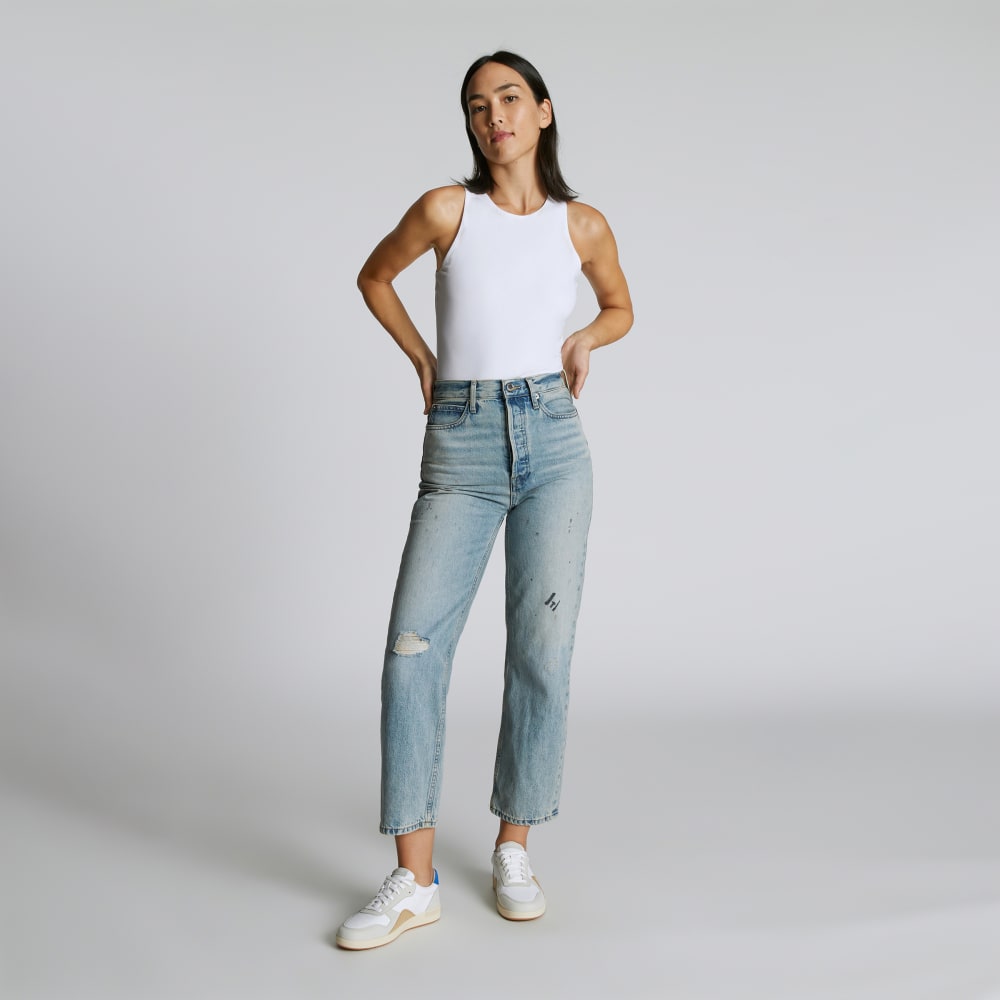 The Cutaway Tank Bodysuit in White — front view