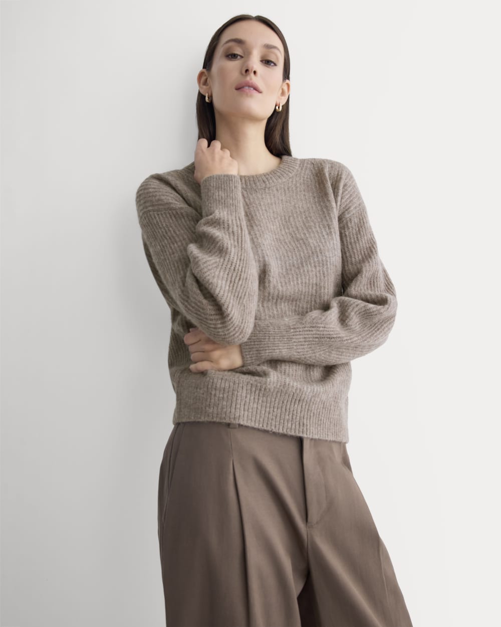The Cocoon Crew in Alpaca in Taupe Melange — front view