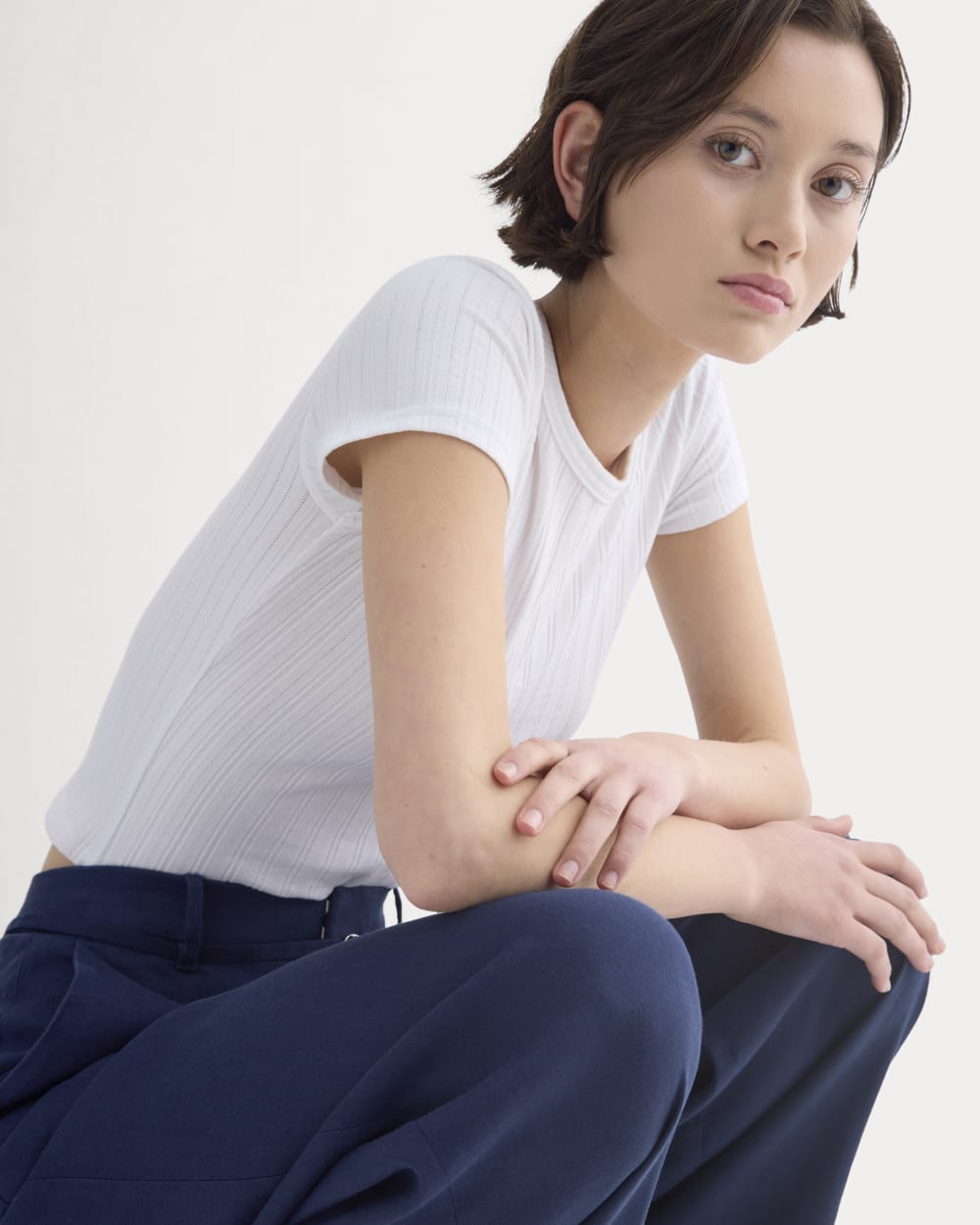 Cropped Crew in Pointelle in White — detail view