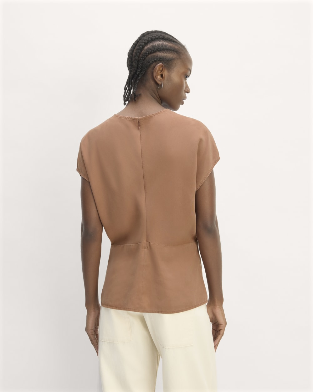 The Drape Top in Butterlite in Carob Brown — detail view