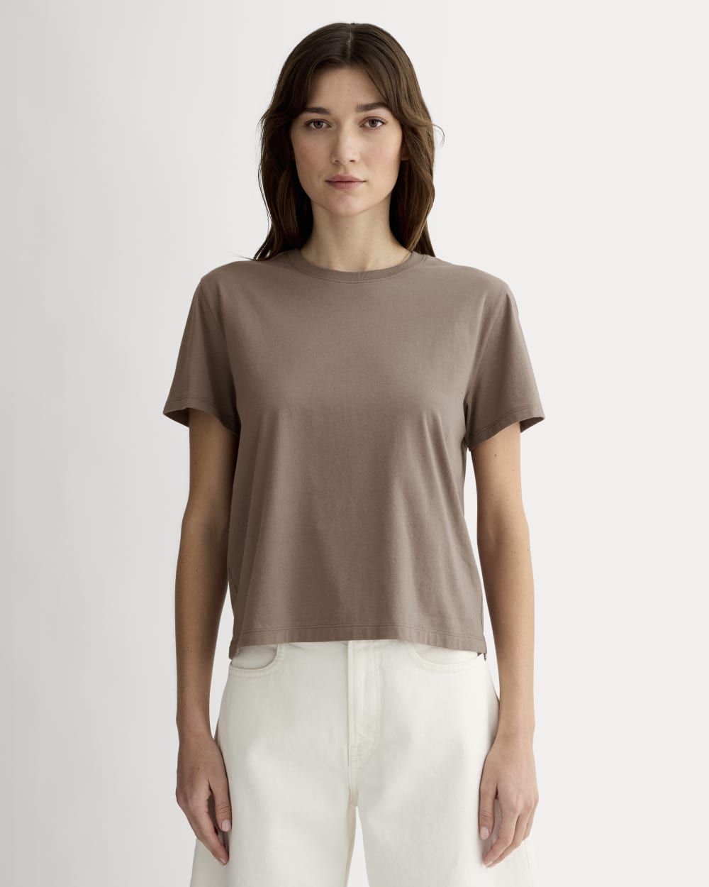 The Box-Cut Tee in Essential Cotton in Clay — front view