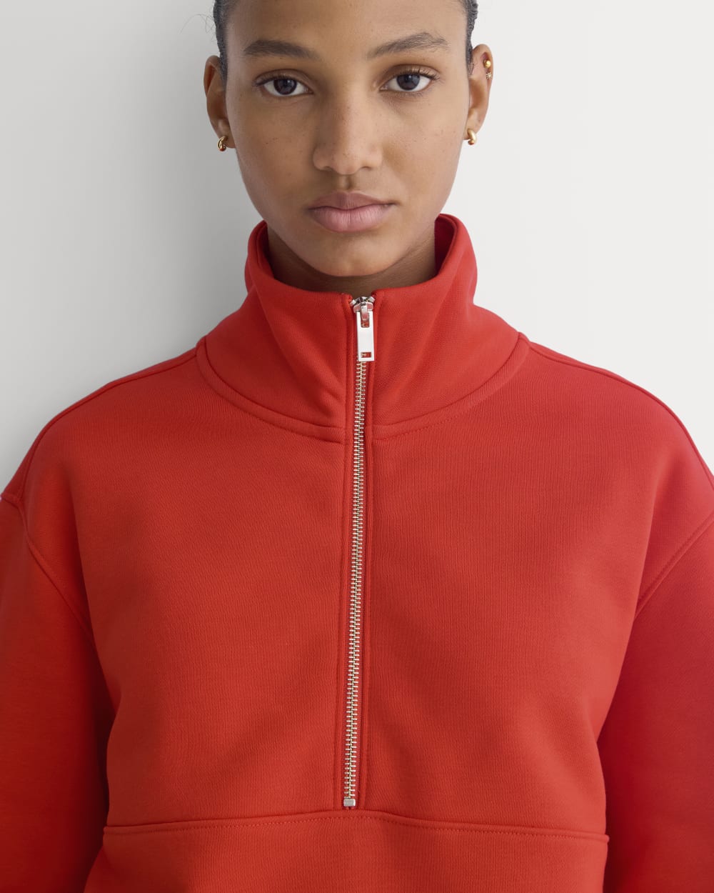 Luxe Fleece Half-Zip Sweatshirt in Fiery Red — detail view