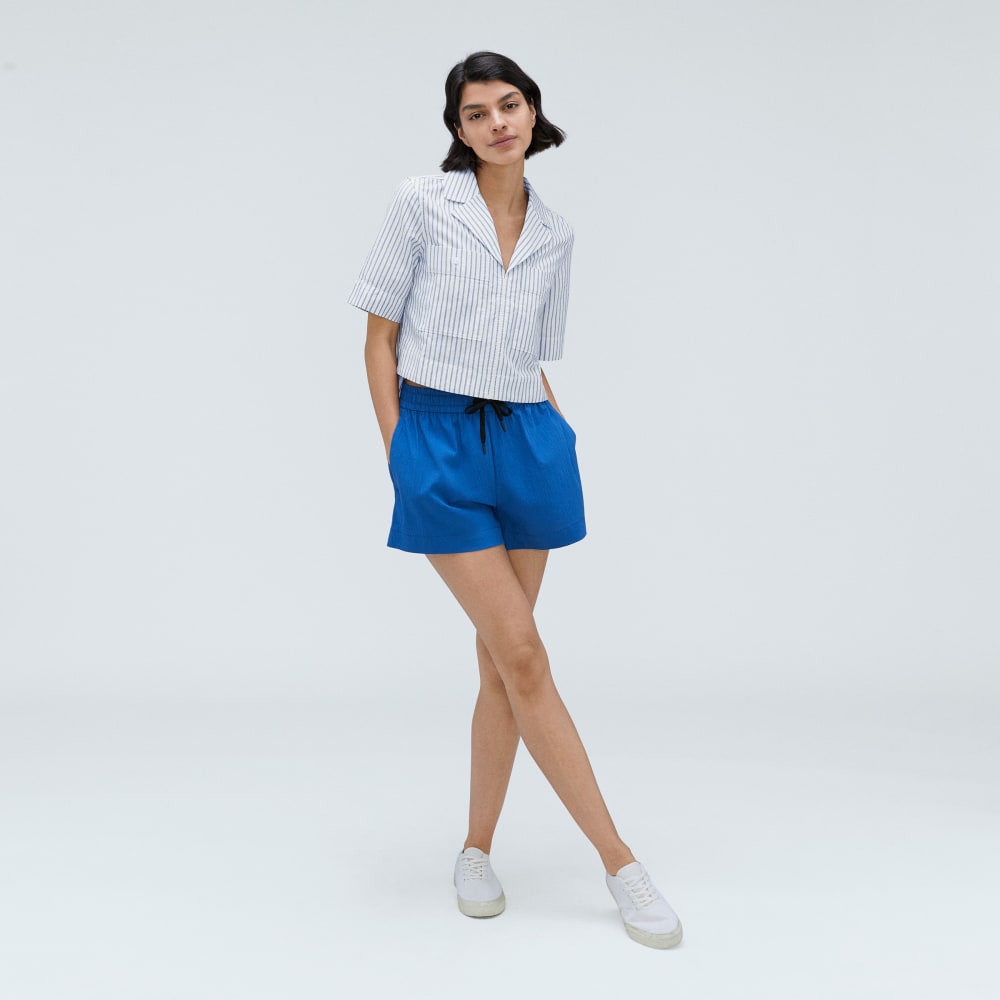 The Oxford Popover in Deep Blue / Canvas — detail view