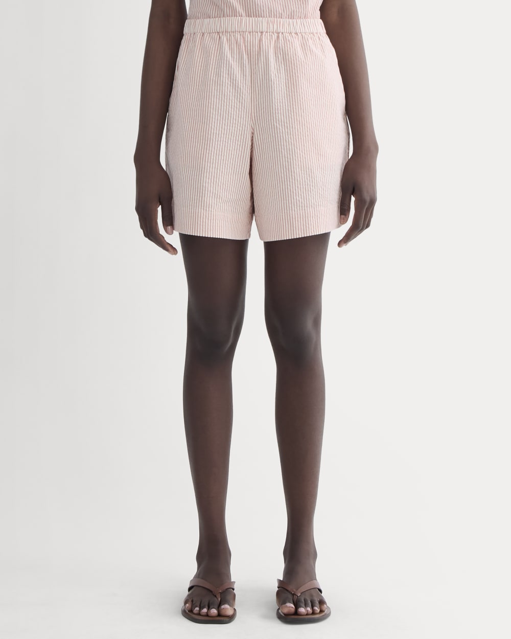 The Seersucker Pull-On Short in Soft Orange — detail view