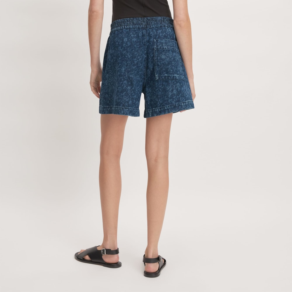 The Denim Utility Short in Dark Painterly Strokes — detail view