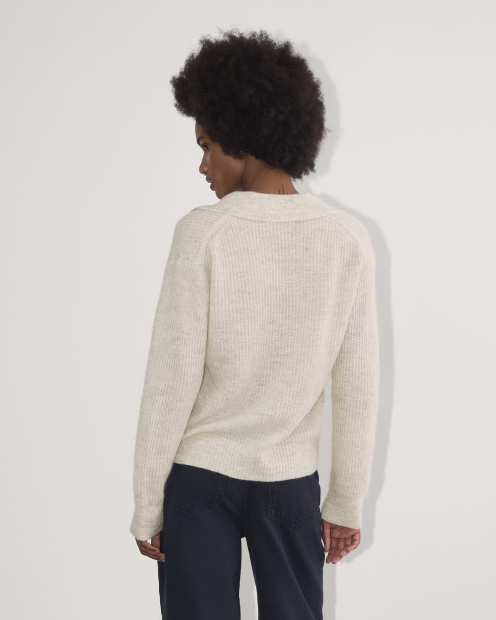 The Oversized Polo in Alpaca in Almond — detail view