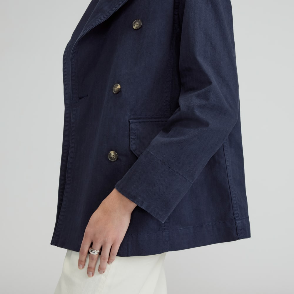 The Organic Cotton Herringbone Jacket in Navy — detail view