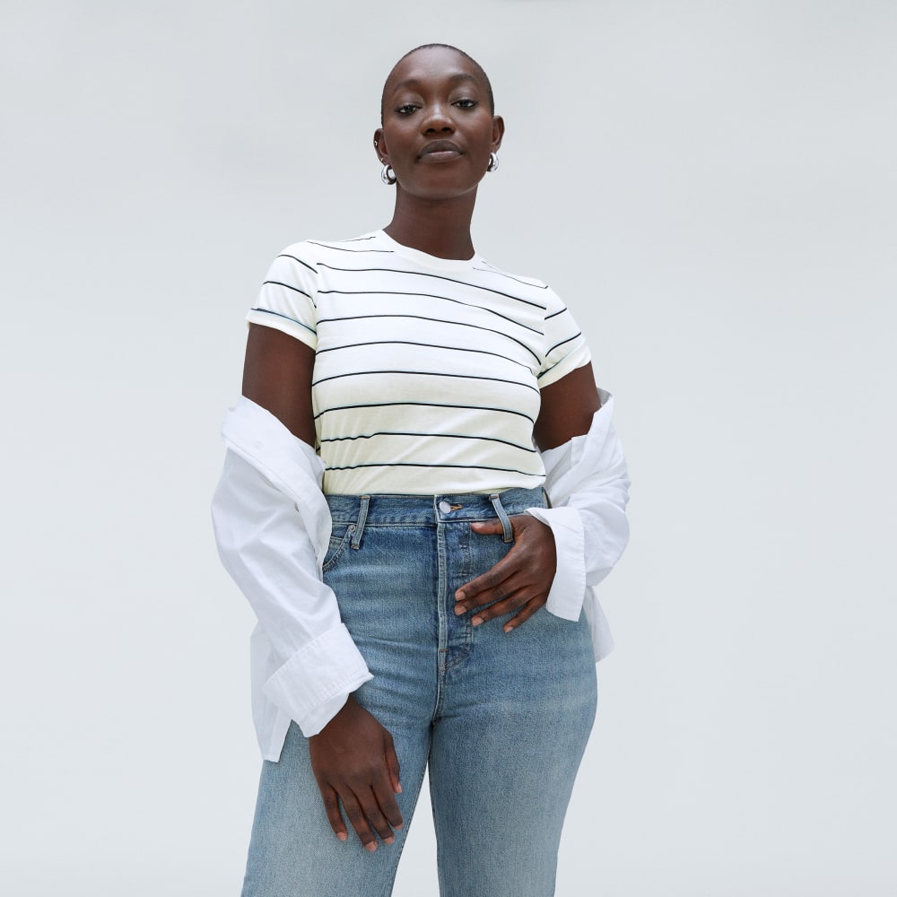 The Organic Cotton Crew Tee in Navy / White — detail view