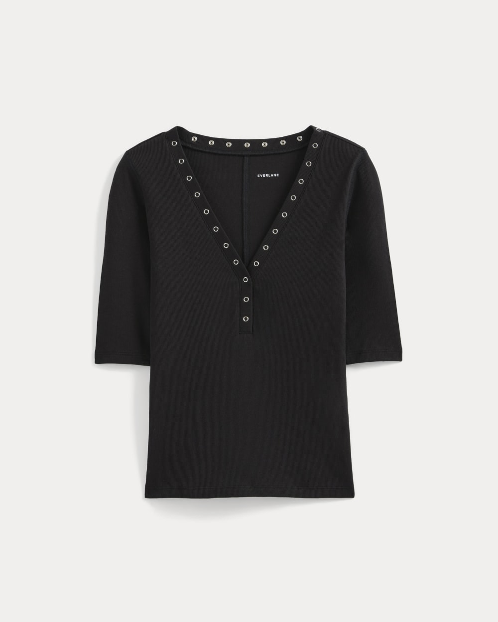 Luxe Rib V-Neck Henley in Black — alternate view