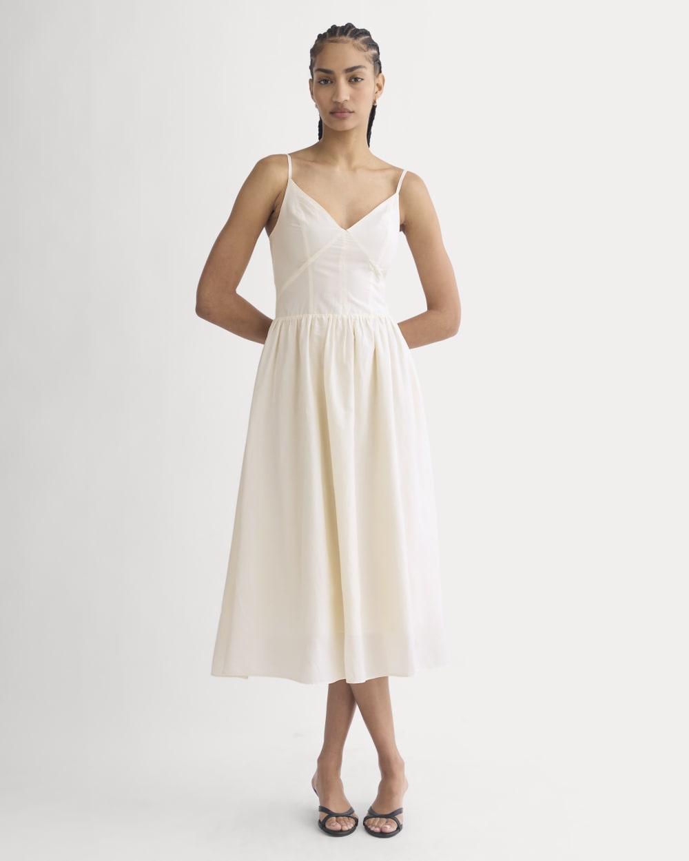 Midi Dress in Cotton Silk Voile in Bone — front view