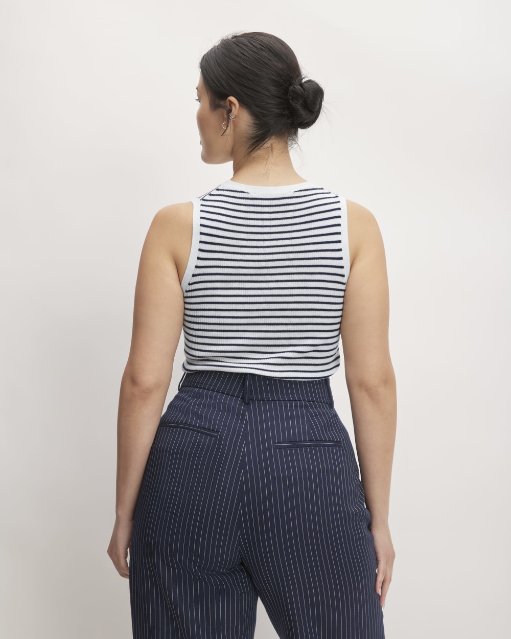 The Tank in Ultrasoft Merino in Bone/Navy — detail view
