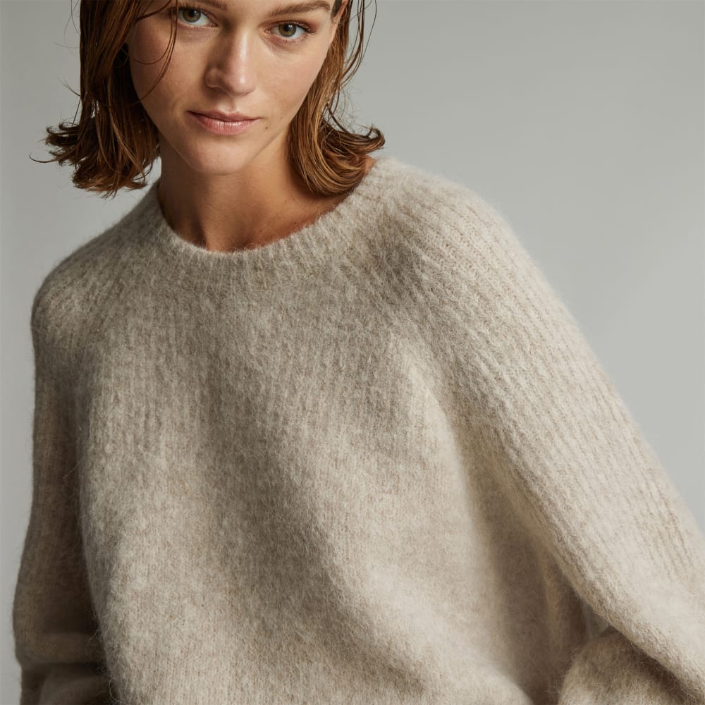 The SuperFuzz Alpaca Oversized Crew in Light Oat — detail view