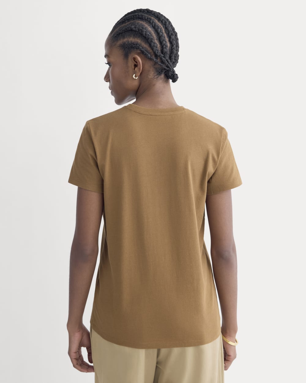 The Slim Crew in Essential Cotton in Toffee — detail view