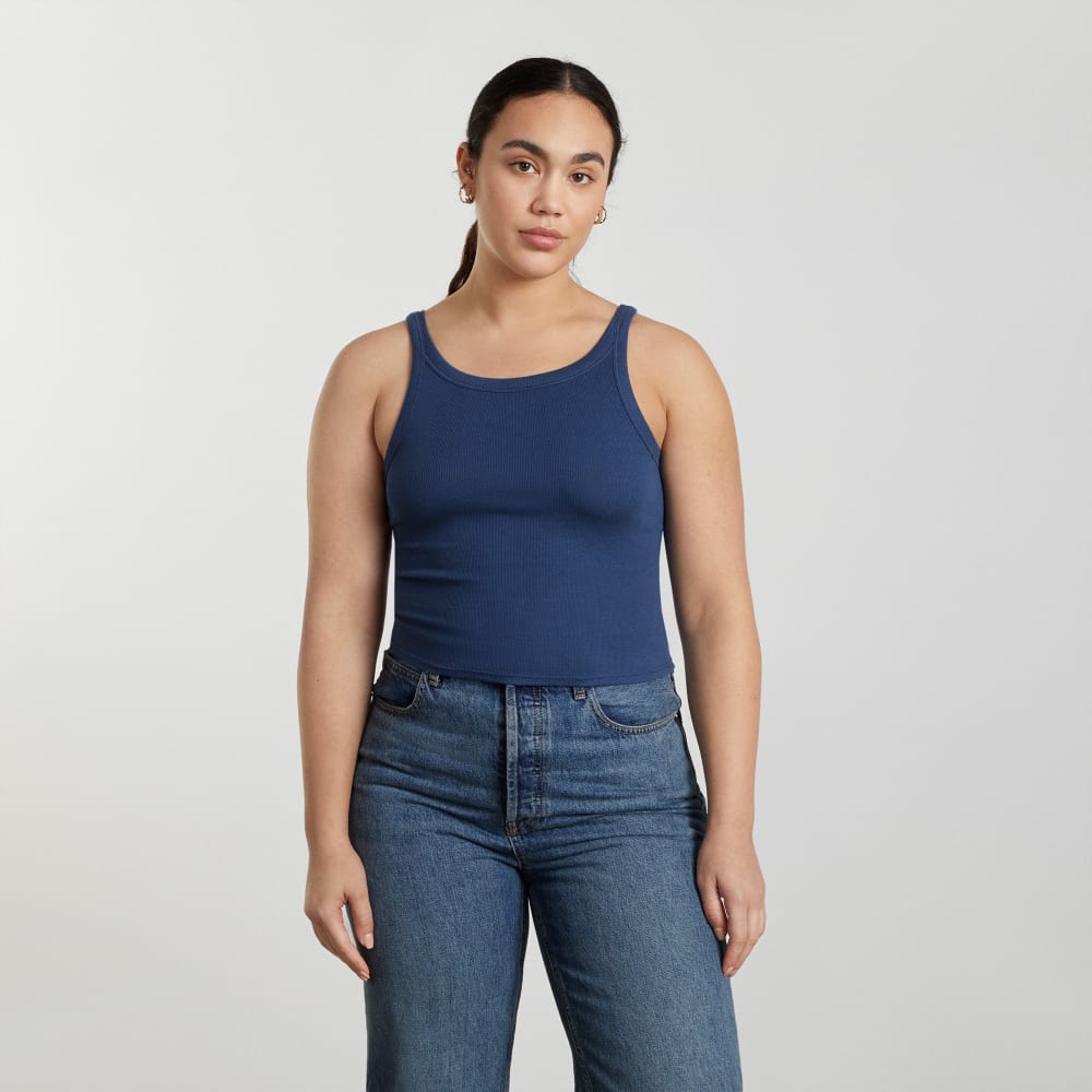 The Pima Micro-Rib Short Tank in Dark Royal — alternate view