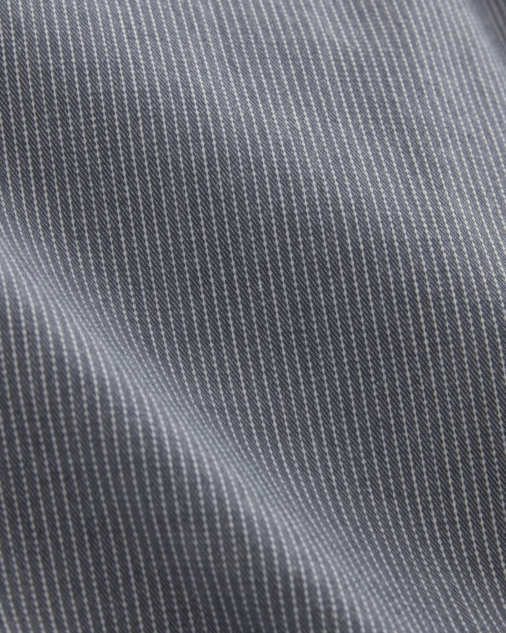 The Easy Short in Dark Denim Pinstripe — detail view