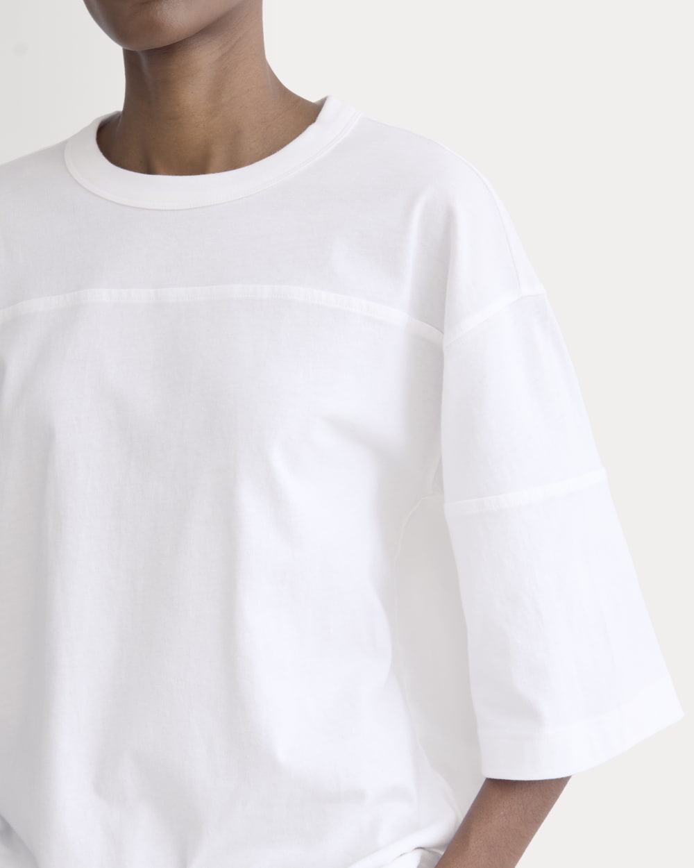 Oversized Varsity Tee in Essential Cotton in White — detail view