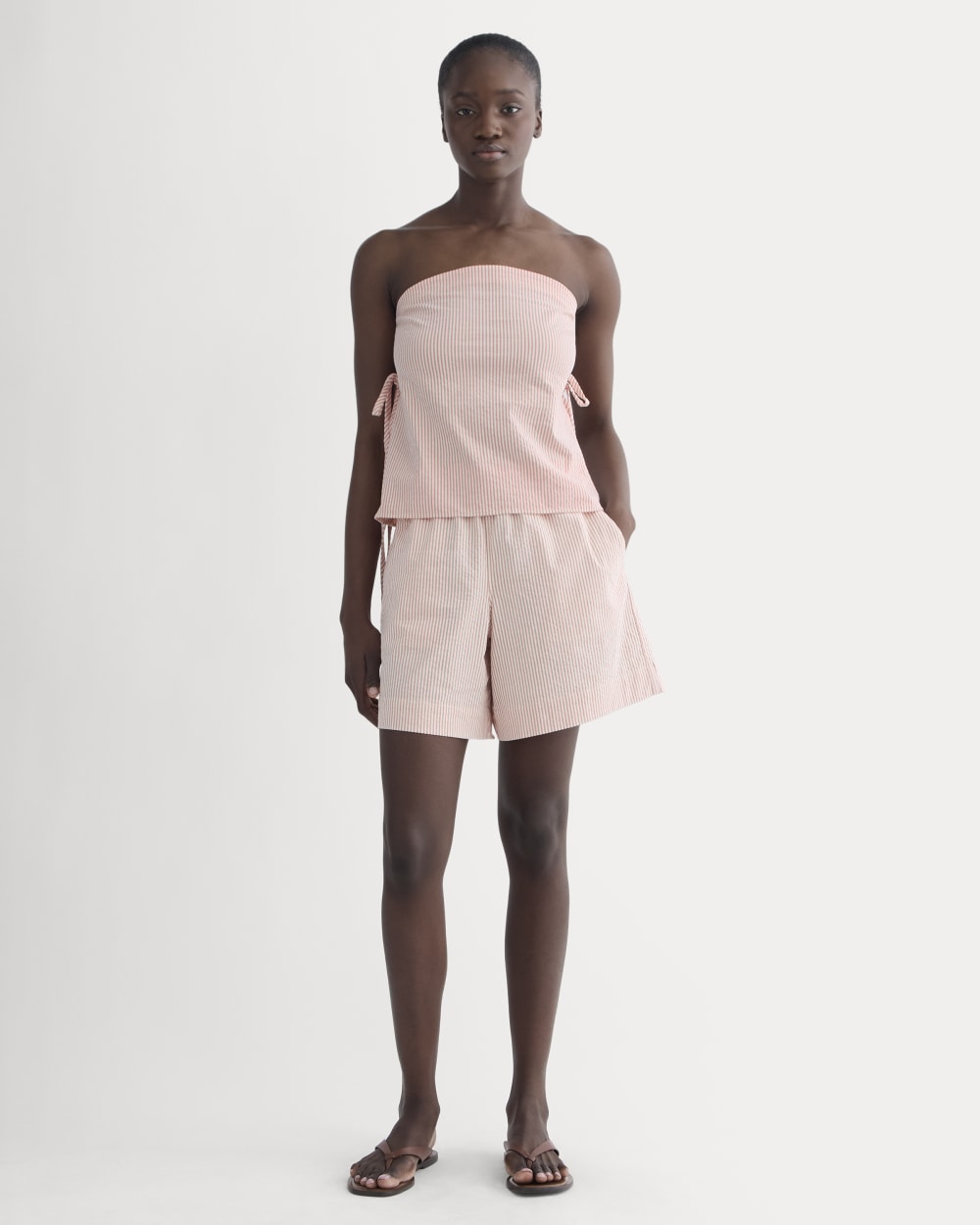 The Seersucker Pull-On Short in Soft Orange — front view