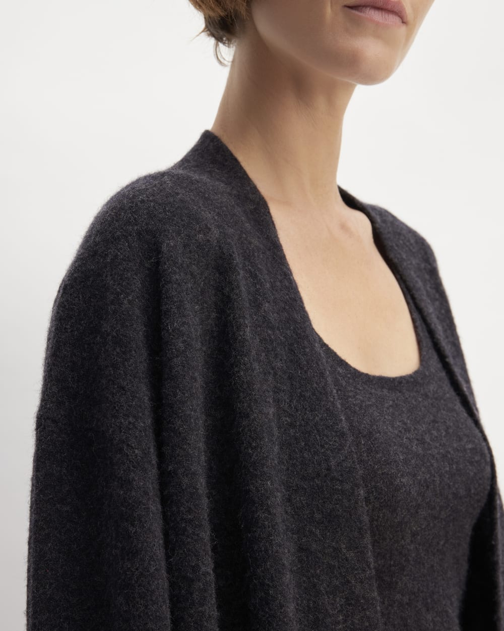 The Cozy-Stretch Long Cardigan in Charcoal — detail view
