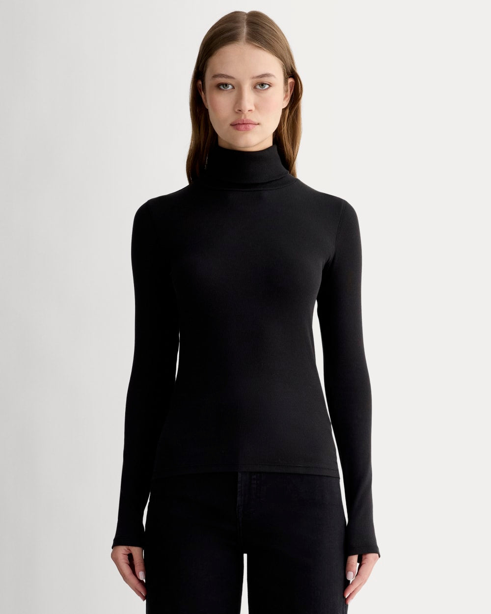 The Luxe Rib Turtleneck in Black — front view